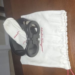 Salvatore Ferragamo Adjustable  Oversized Gancini Buckle Belt, Size 40, Black